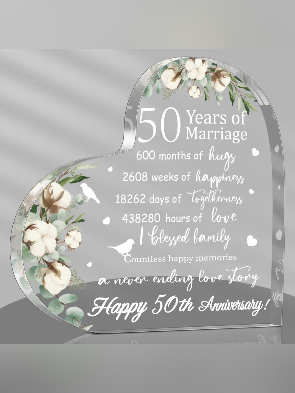 Yulejo 50th Wedding Anniversary Gift Acrylic Heart Plaque Farmhouse Cotton Decor